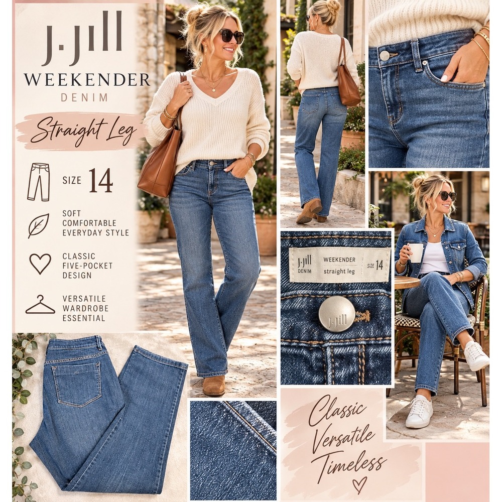J. Jill Weekender Straight Leg Jeans Women's 14 Medium Wash Blue Denim Classic